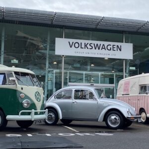 Florence lined up with classics outside VW HQ Milton Keynes Polly's Parlour